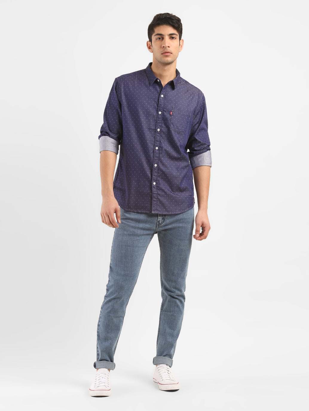 Men's Navy Printed Slim Fit Shirt - 402f1b98-94ea-4e6b-a174-df15746c1ab5 View