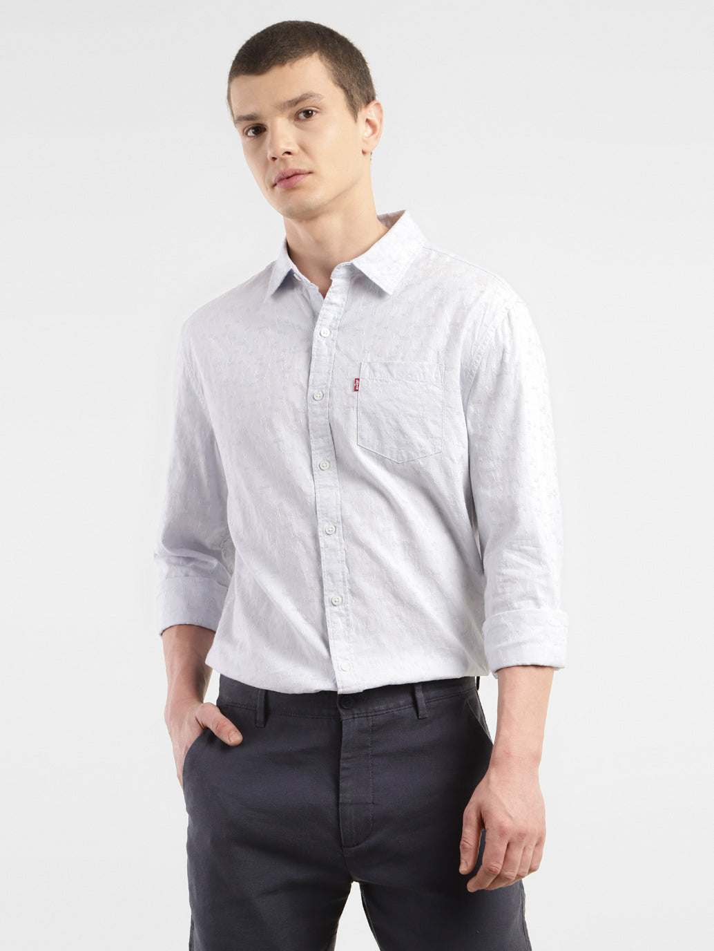 Men's Self Design Slim Fit Linen Shirt - ac831d33-e50b-4811-8561-18cb15a095c5 View