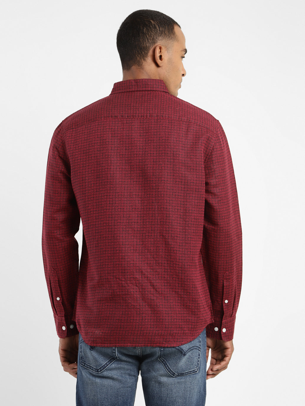 Men's Geometric Print Spread Collar Linen Shirt - 9d31246e-3370-4d76-9d1f-8e2df3e78111 View