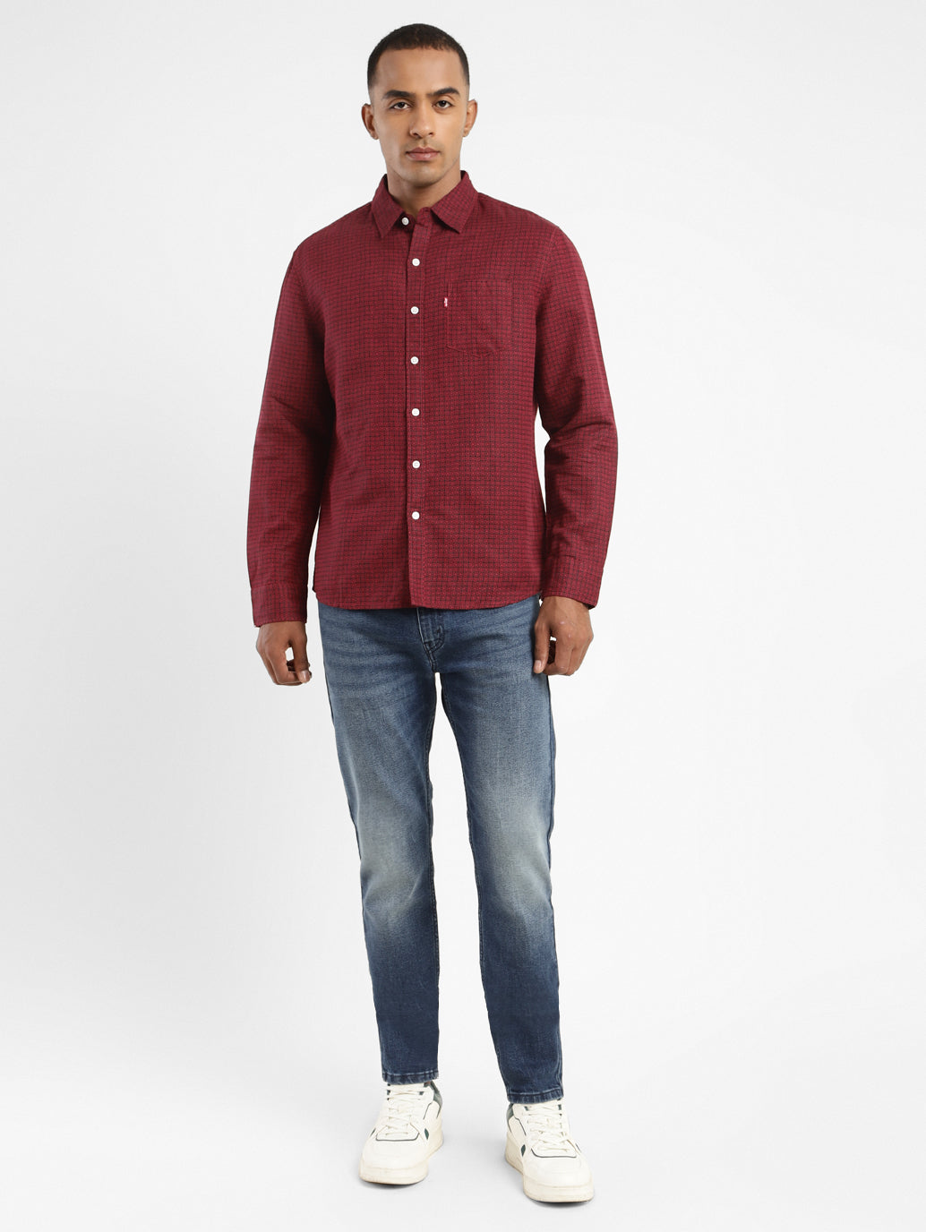 Men's Geometric Print Spread Collar Linen Shirt - f31d15a0-d33e-4652-a995-f7d06e173259 View