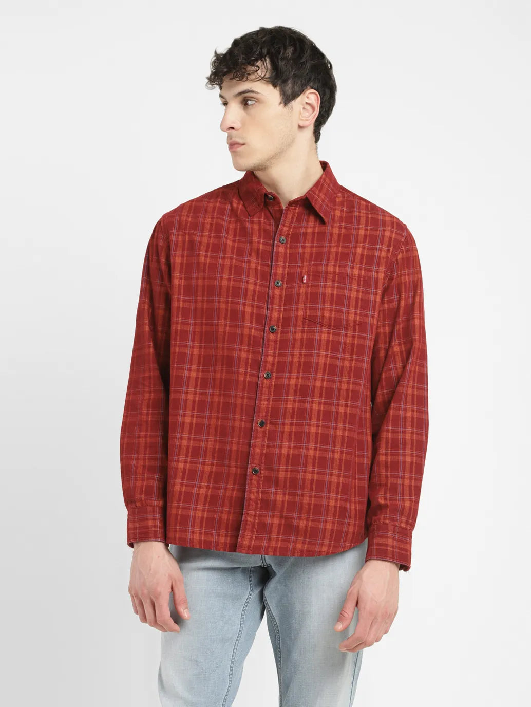 Men's Checkered Slim Fit Corduroy Shirt - 663c0254-5f9a-4fe6-9a68-a52c44cedc09 View