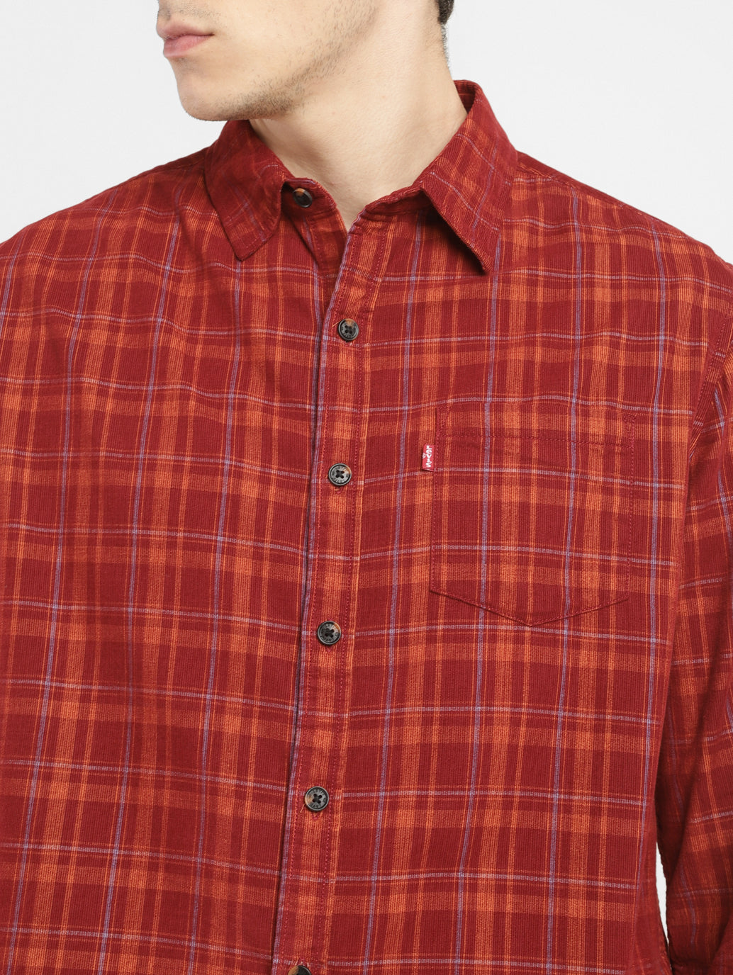 Men's Checkered Slim Fit Corduroy Shirt - 1892b1eb-c2b8-4fe4-b6ff-7f0c5ebfadf1 View