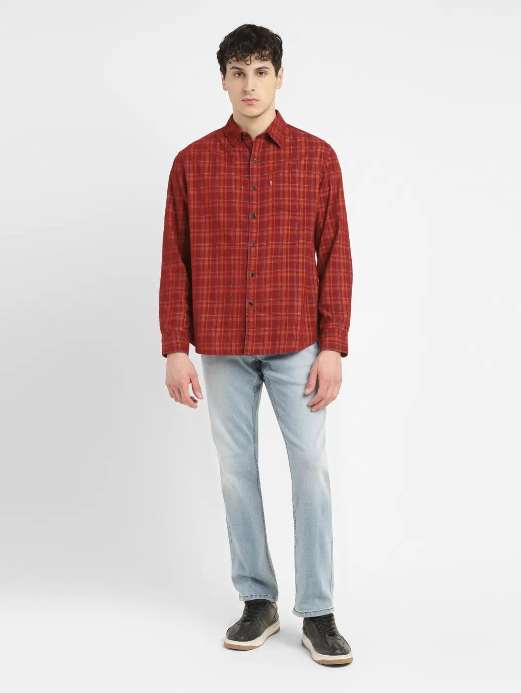 Men's Checkered Slim Fit Corduroy Shirt - 5bdff3f3-eded-4cf4-a456-3034c978ef47 View