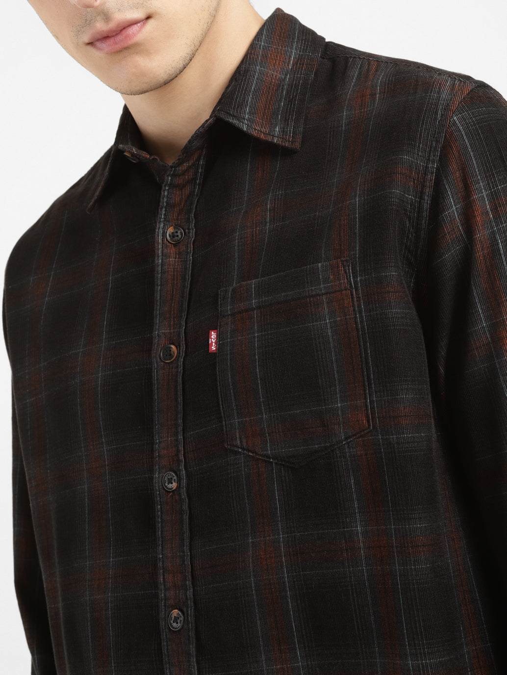 Men's Checkered Slim Fit Corduroy Shirt - c1e0541d-5608-4107-8a2b-47de8e78511f View
