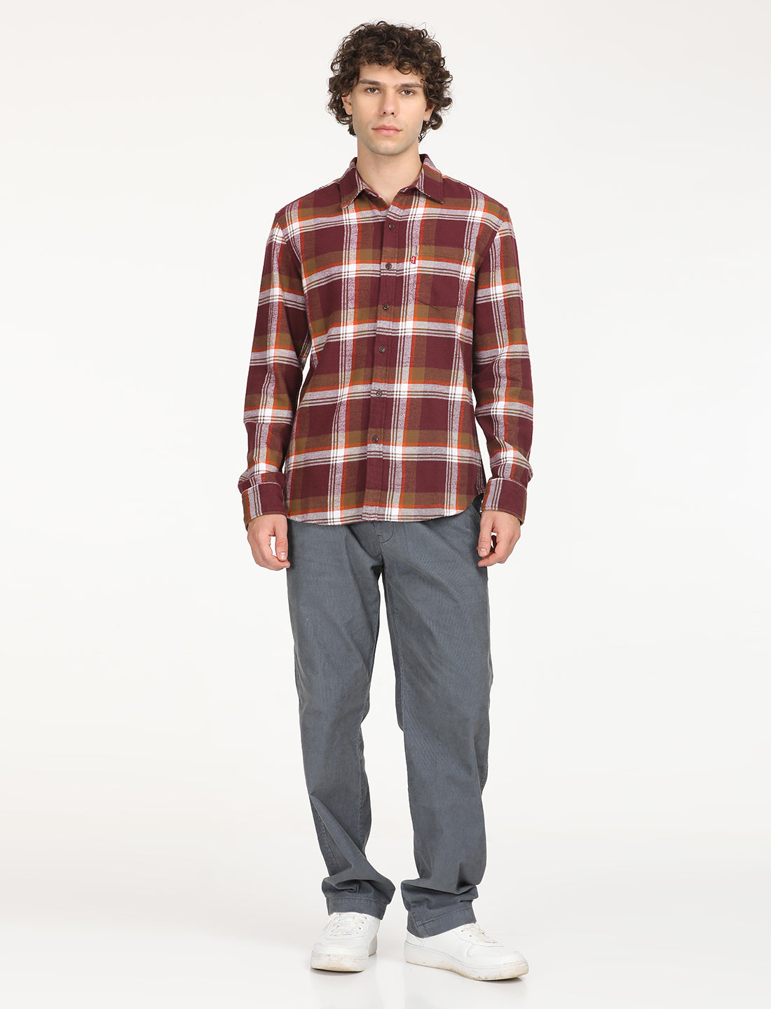 Men's Plaid Red Spread Collar Shacket - 6 View