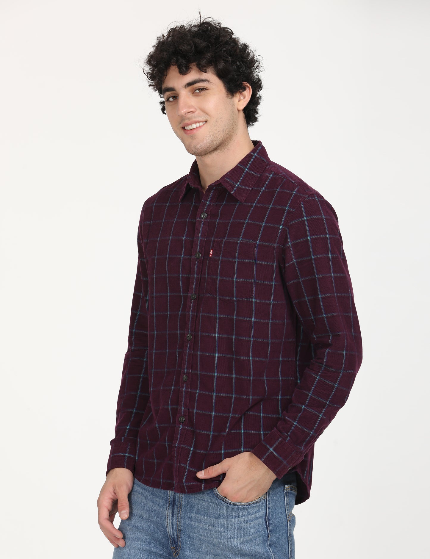 Men's Checkered Spread Collar Shirt - RightSide View
