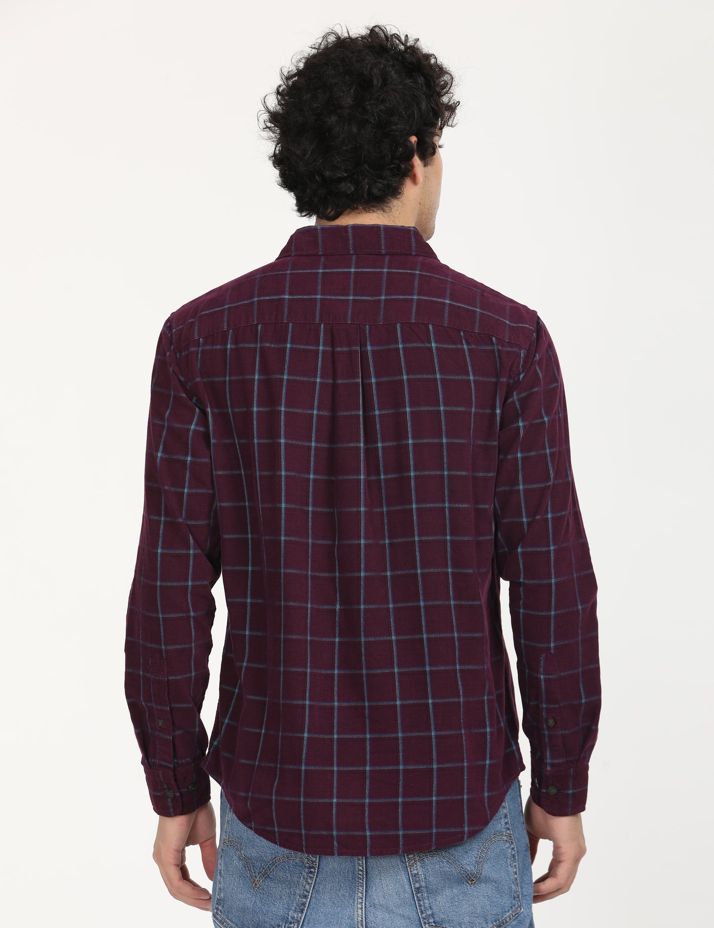 Men's Checkered Spread Collar Shirt - Back View