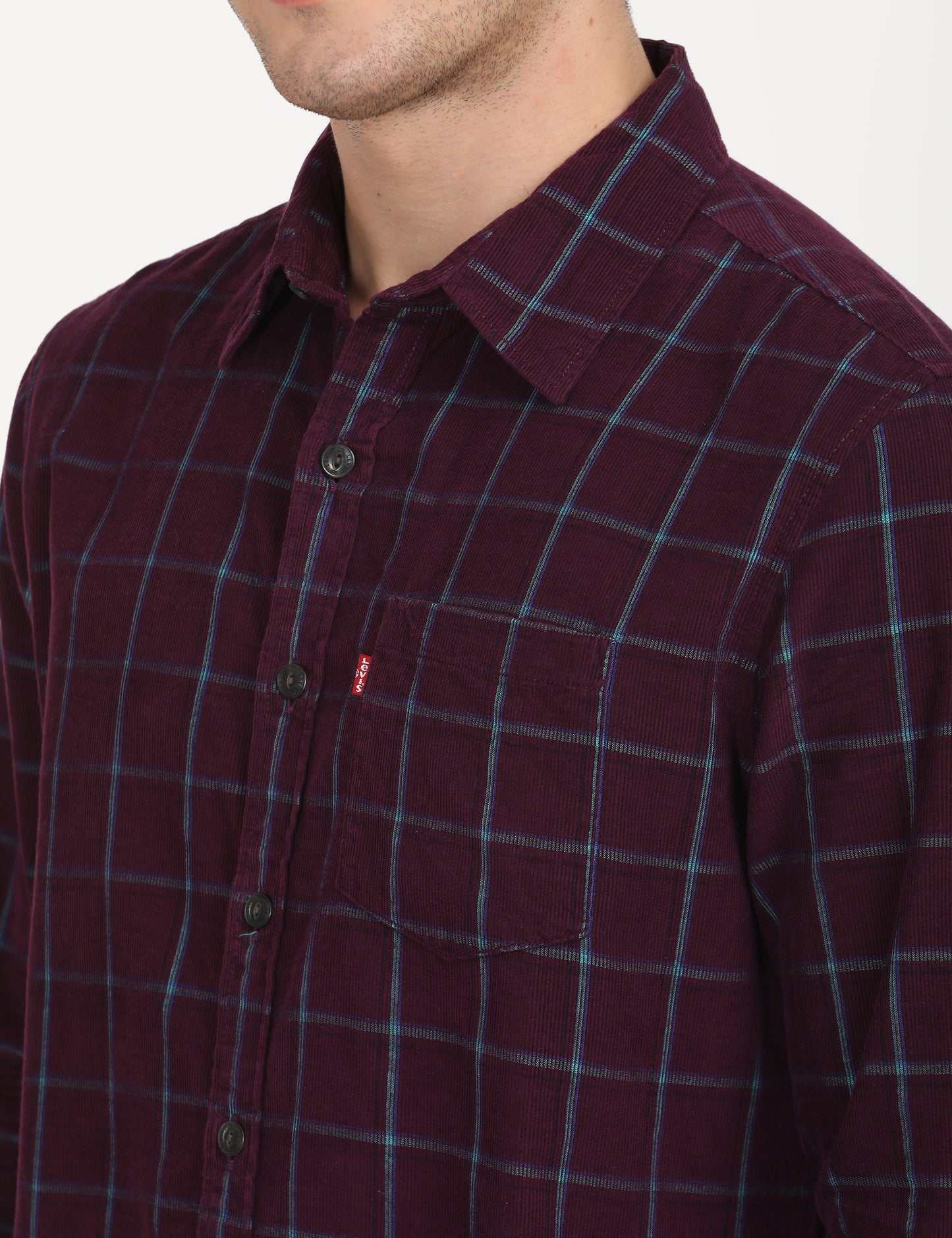 Men's Checkered Spread Collar Shirt - deatil View