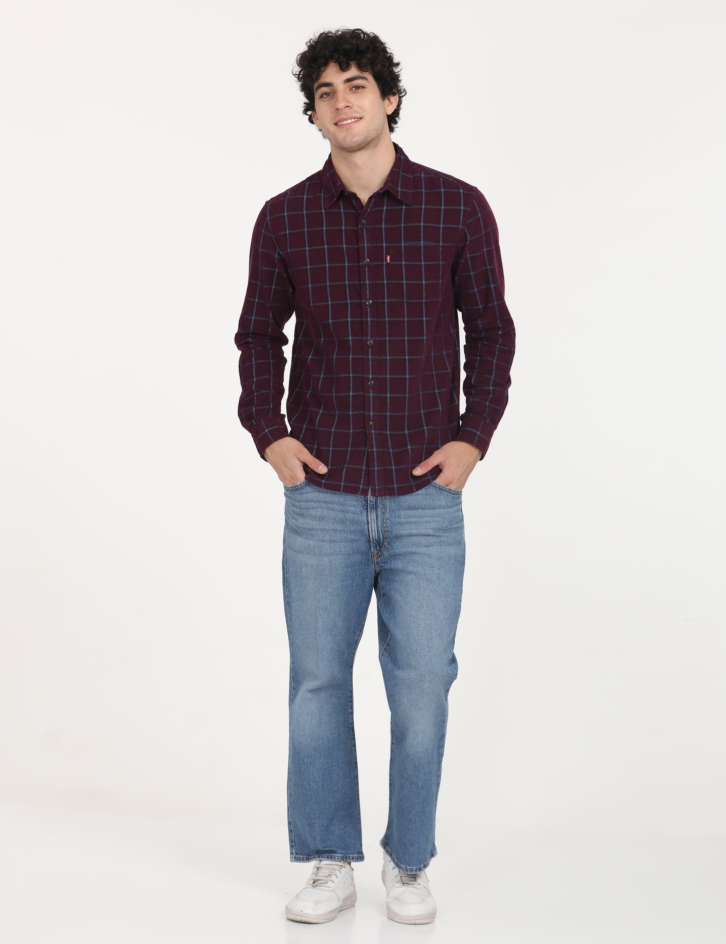 Men's Checkered Spread Collar Shirt - lifestyle View