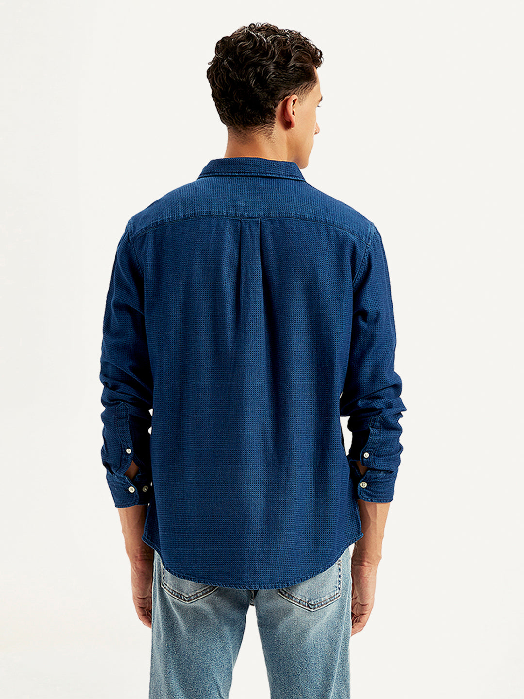 Men's Solid Regular Fit Denim Shirt - Back View
