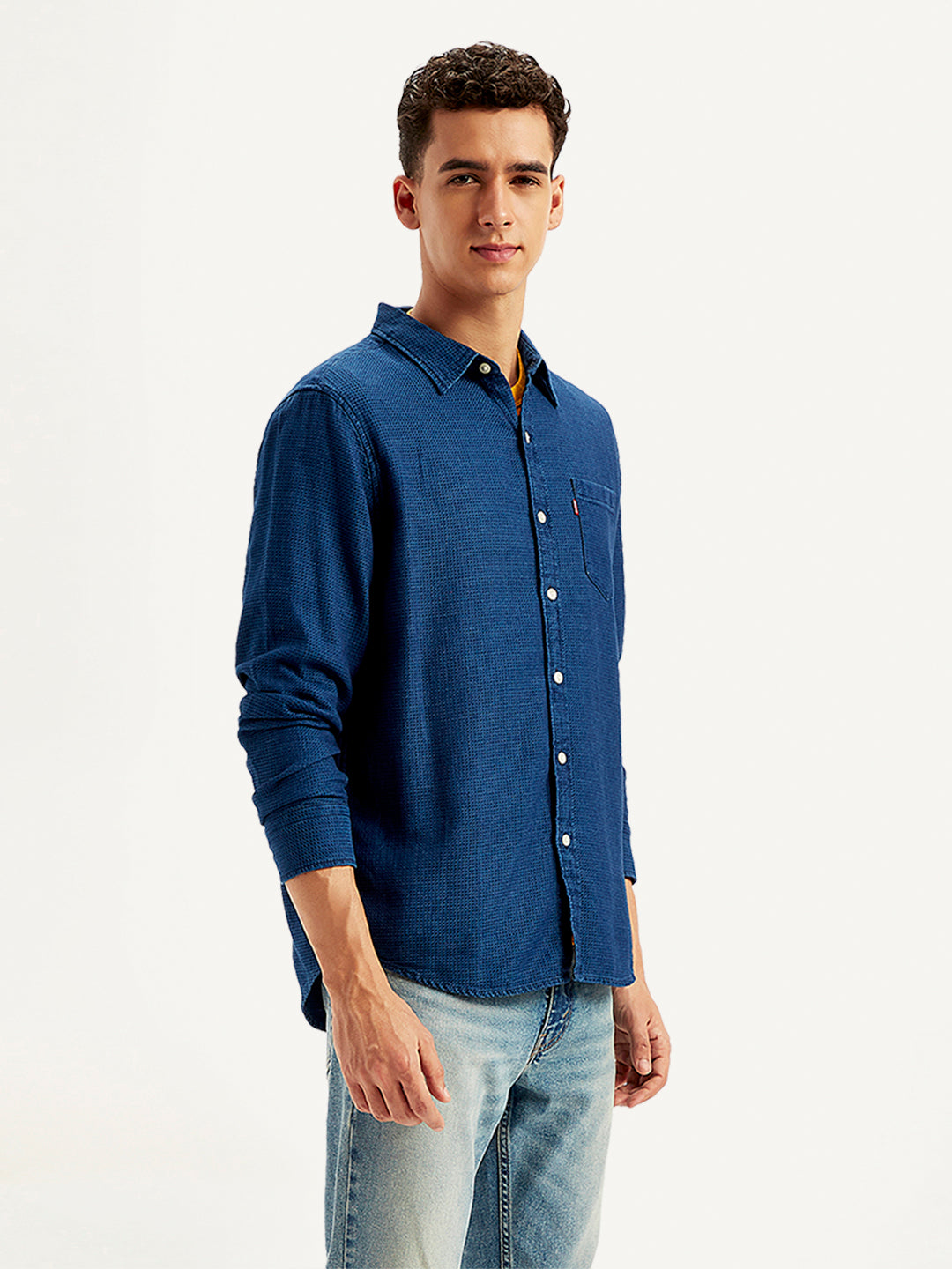 Men's Solid Regular Fit Denim Shirt - Side View