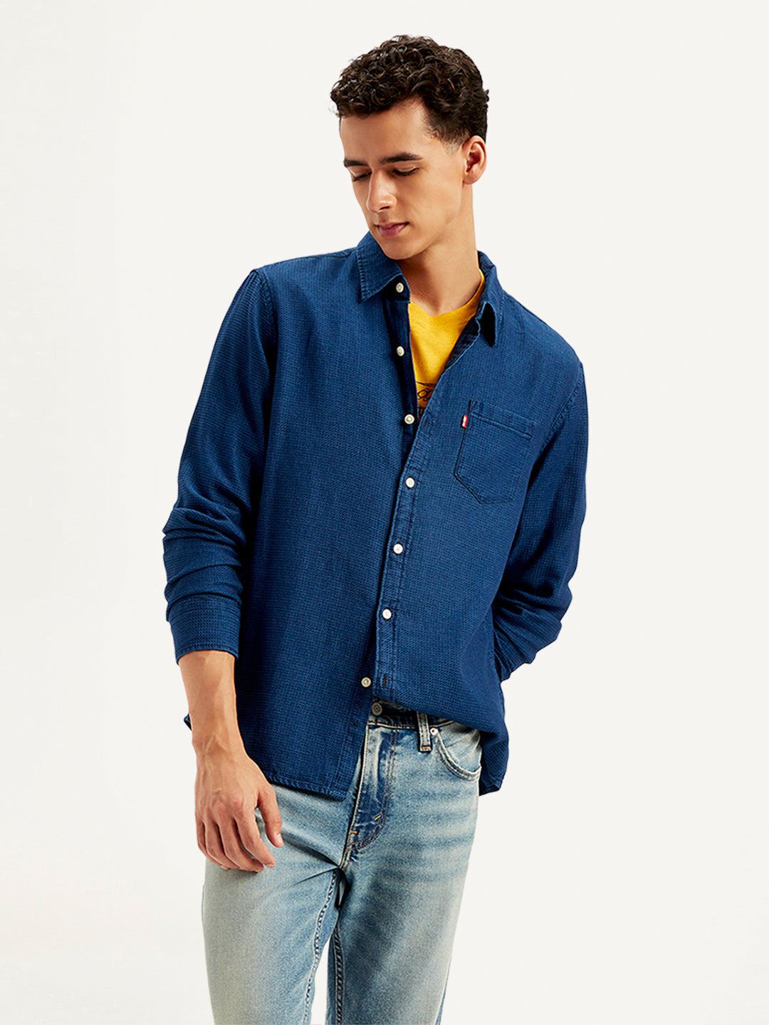 Men's Solid Regular Fit Denim Shirt - Styleshot View