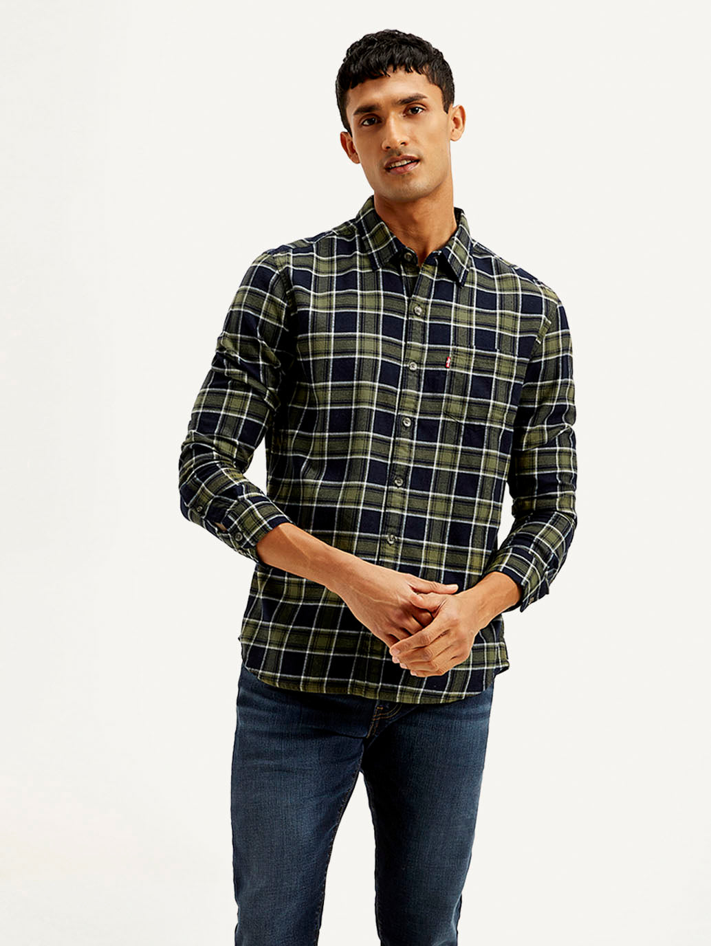 Men's Checkered Slim Fit Shirt - Front View
