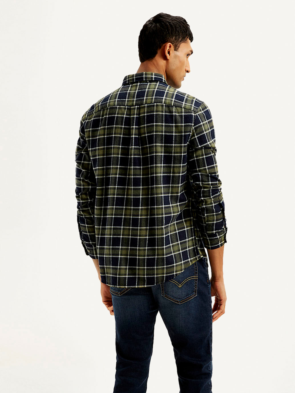 Men's Checkered Slim Fit Shirt - Back View