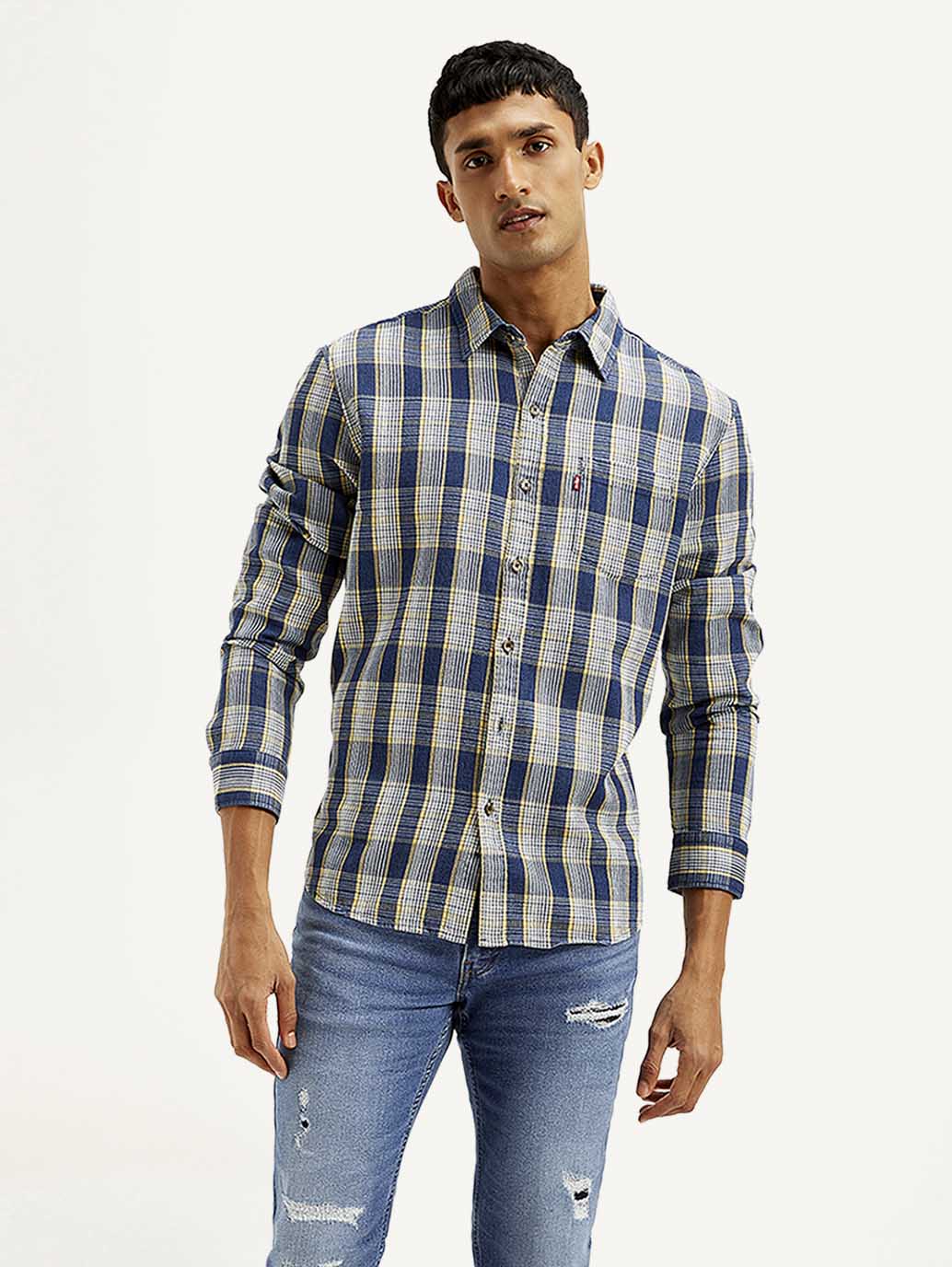 Men's Checkered Slim Fit Shirt - Front View