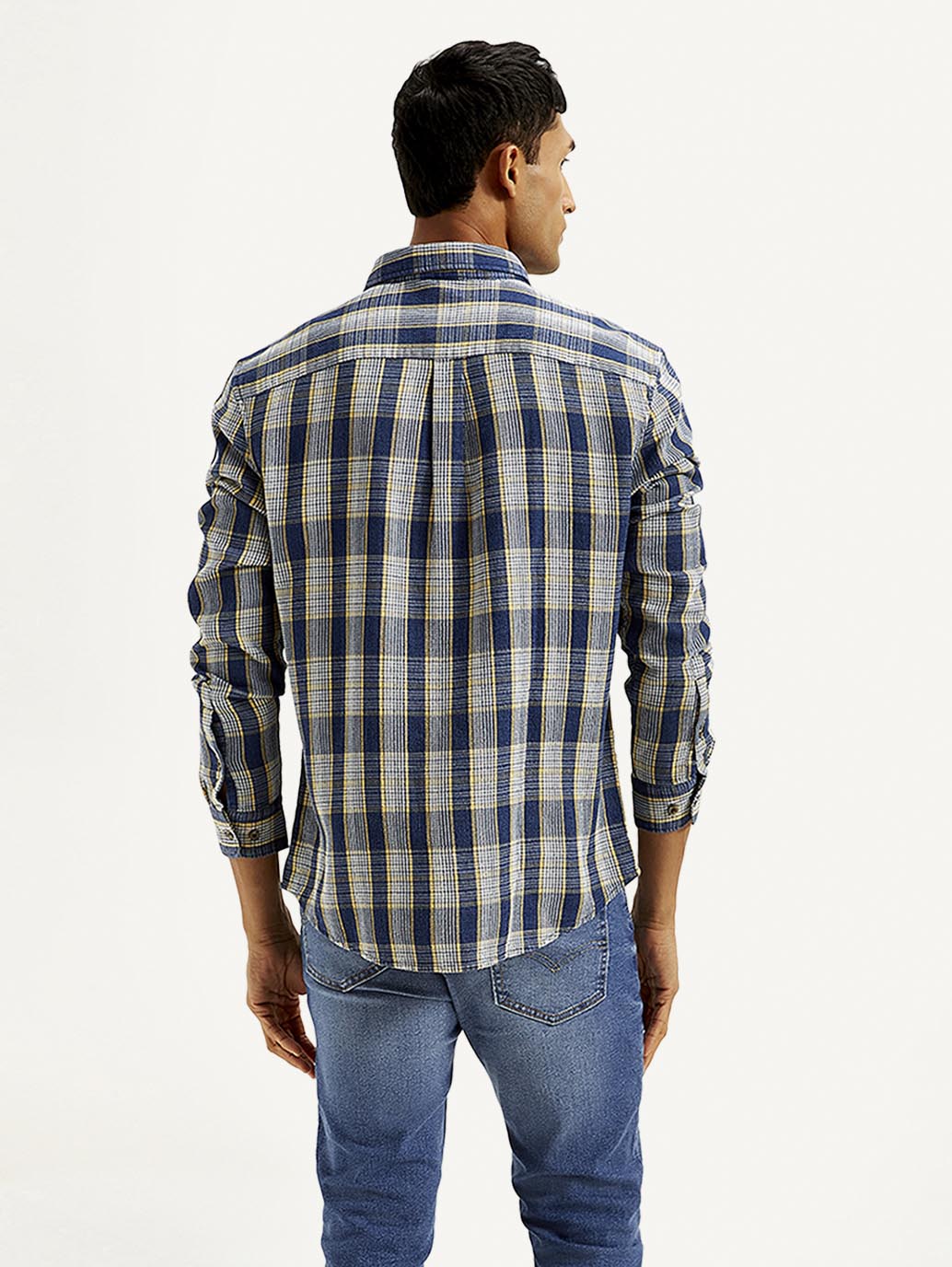 Men's Checkered Slim Fit Shirt - Back View