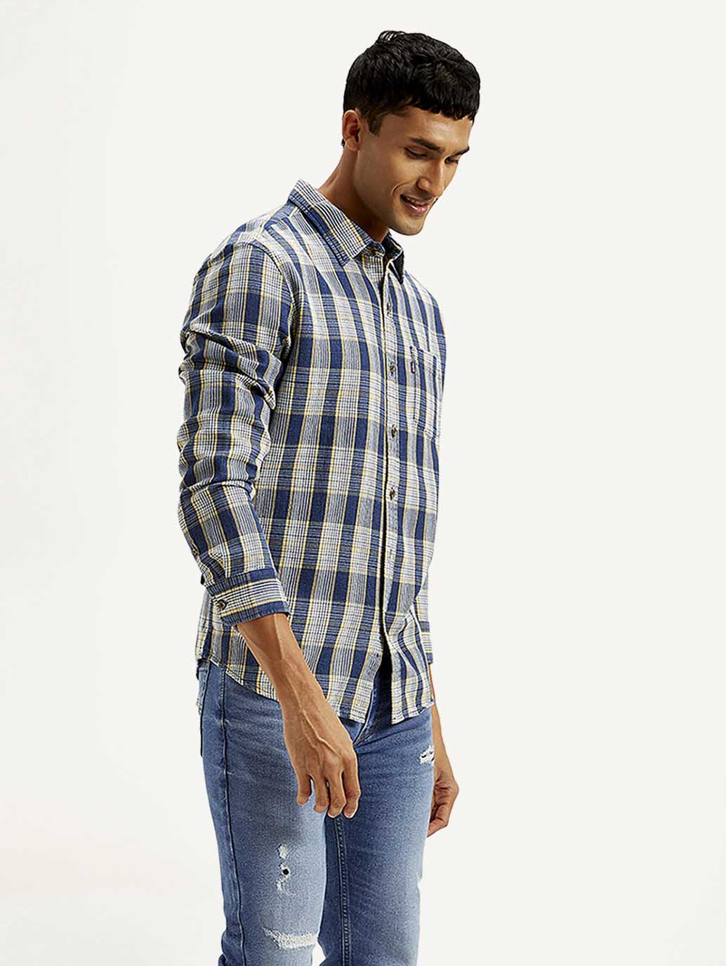Men's Checkered Slim Fit Shirt - Side View