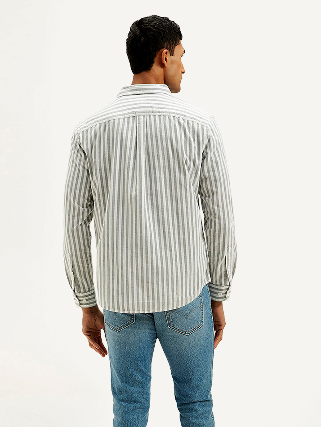 Men's Striped Slim Fit Corduroy Shirt - Back View
