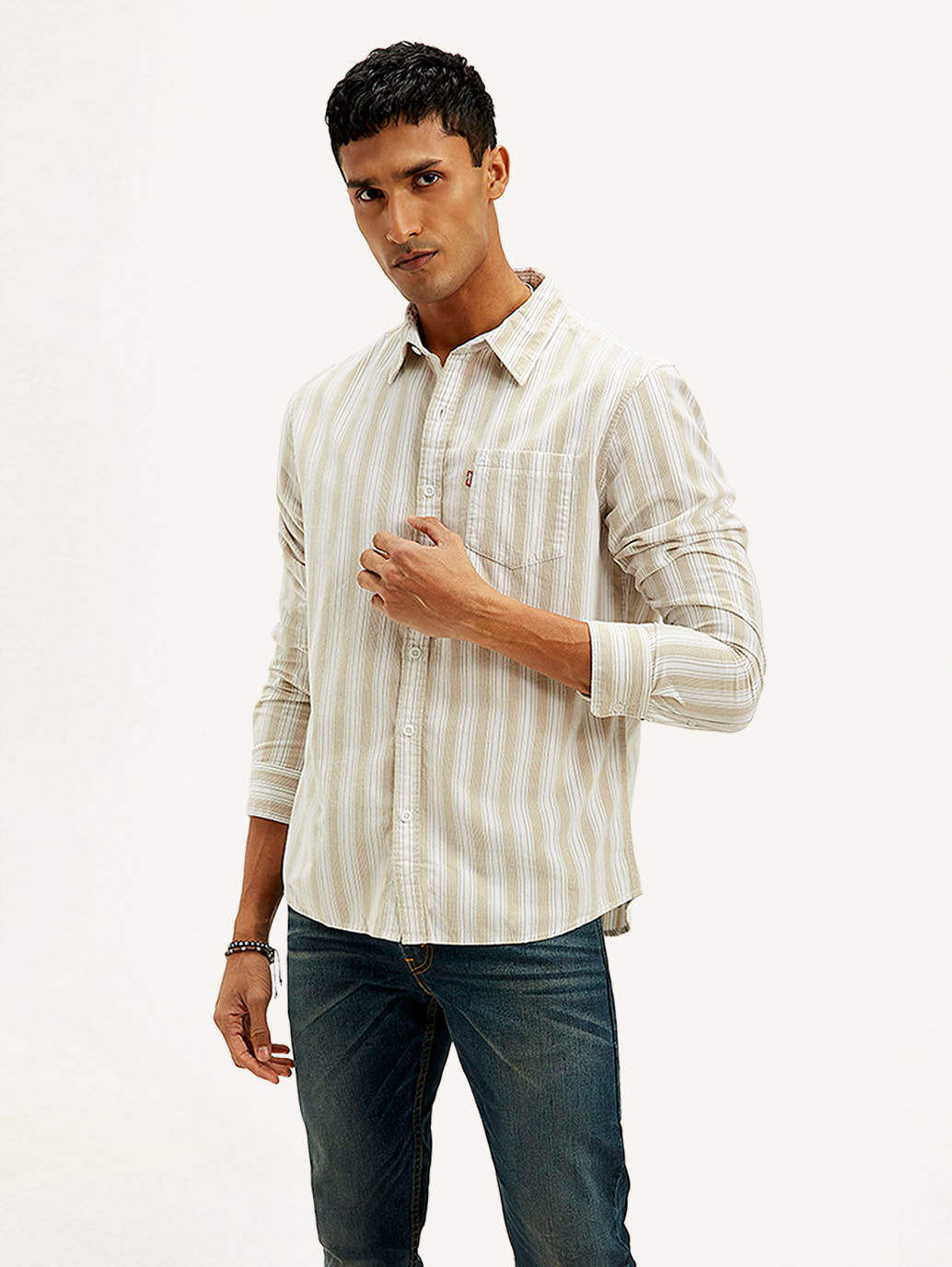 Men's Striped Slim Fit Corduroy Shirt - Styleshot View