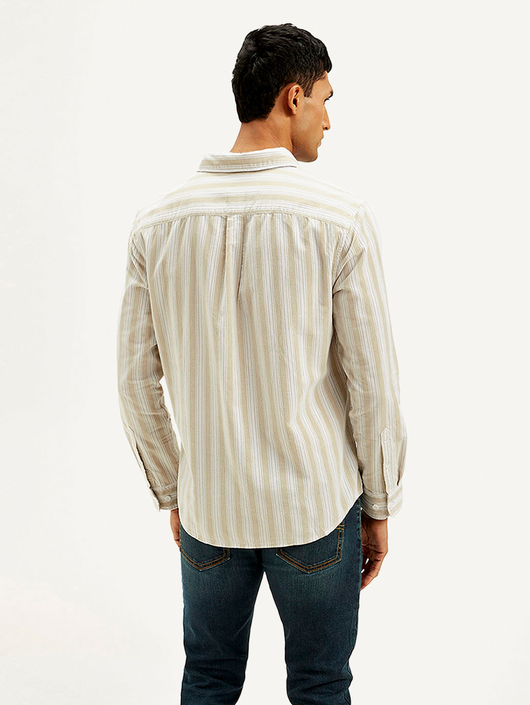 Men's Striped Slim Fit Corduroy Shirt - Back View