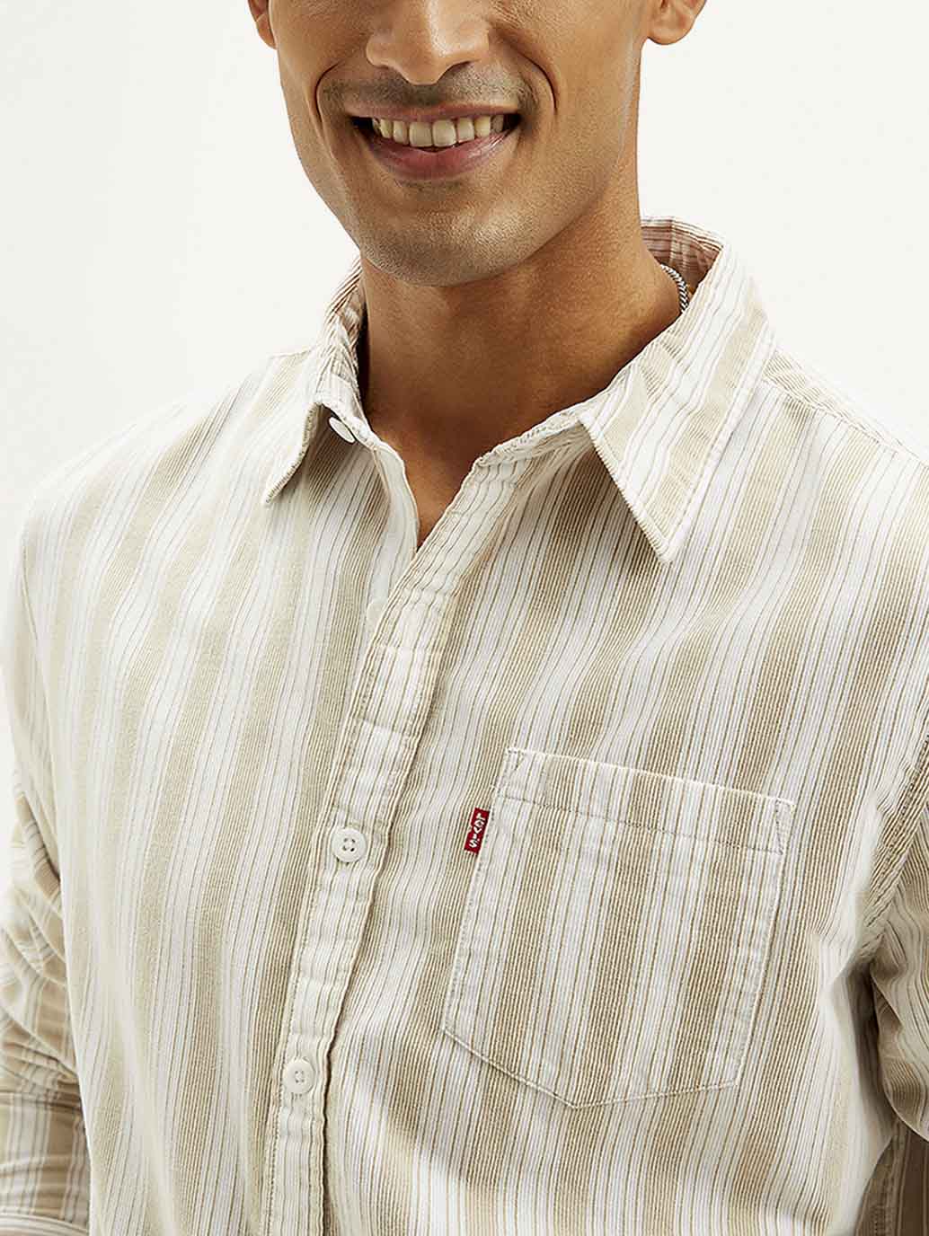 Men's Striped Slim Fit Corduroy Shirt - Detail View