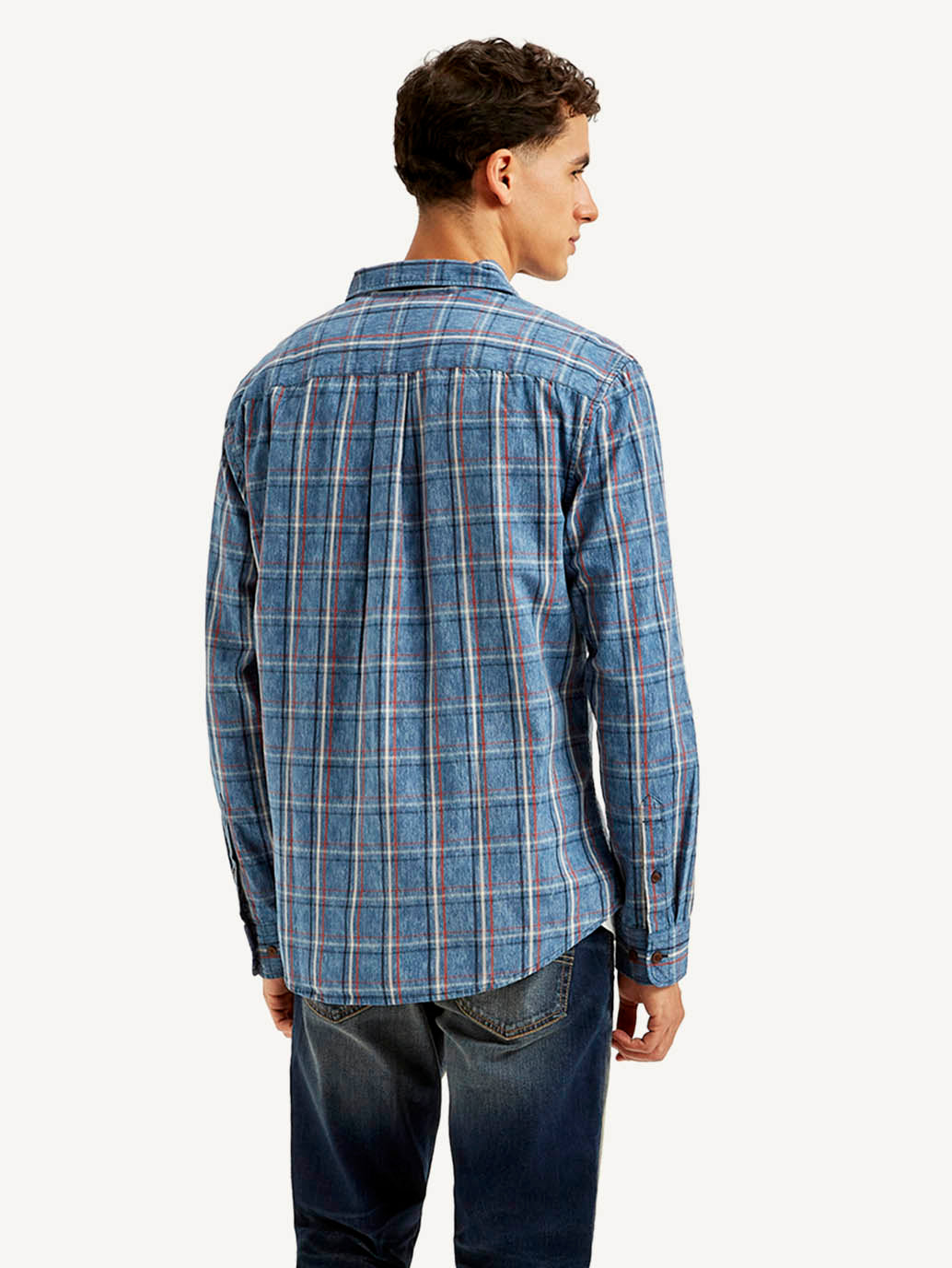 Men's Checkered Slim Fit Shirt - Back View