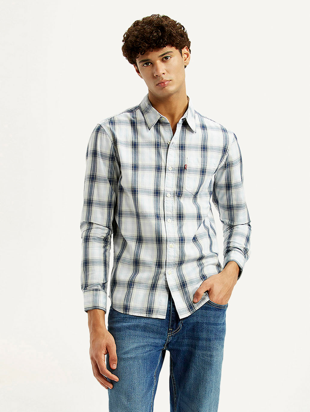 Men's Plaid White Slim Fit Shirt