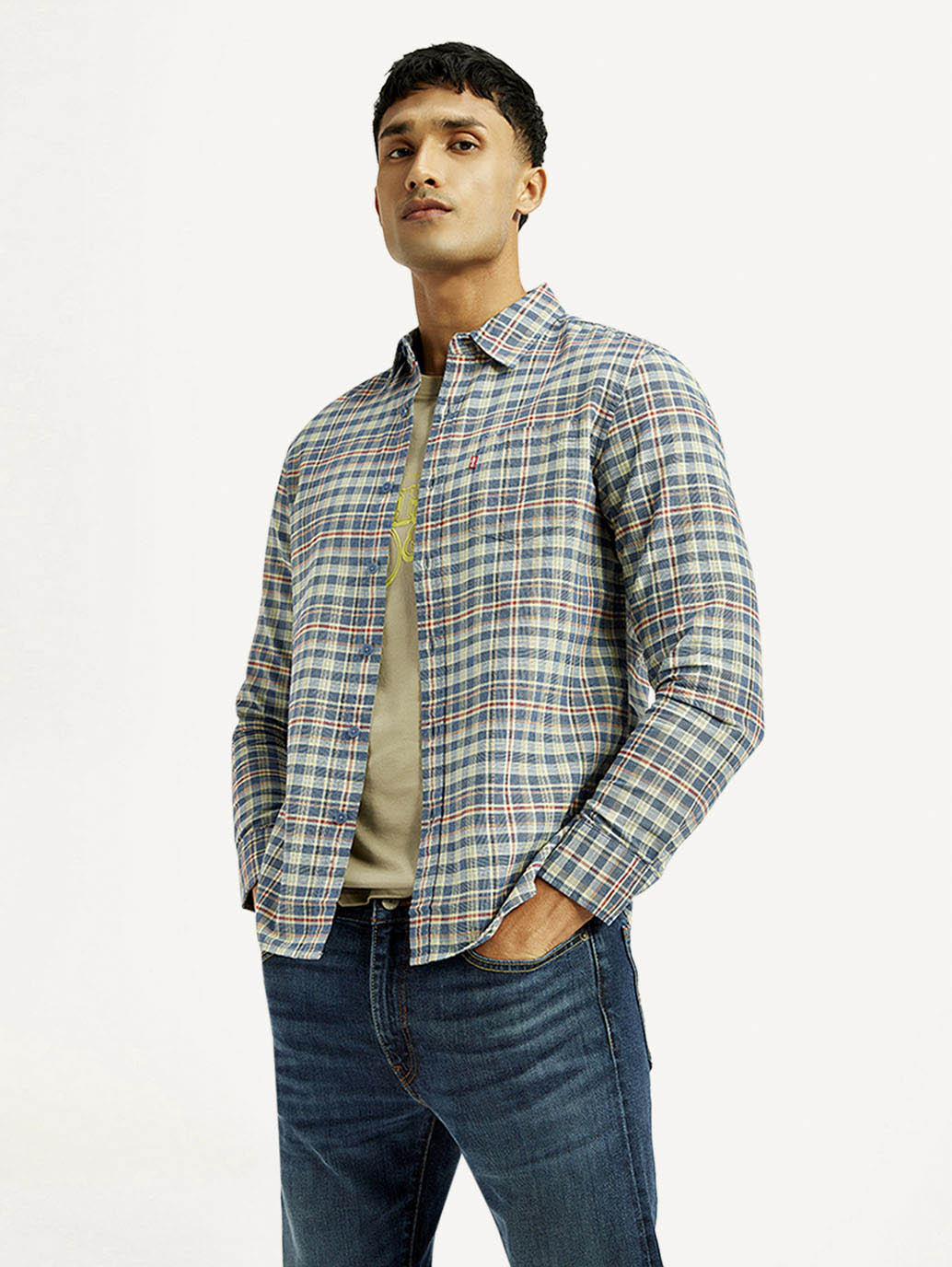 Men's Checkered Slim Fit Shirt - Elevated View