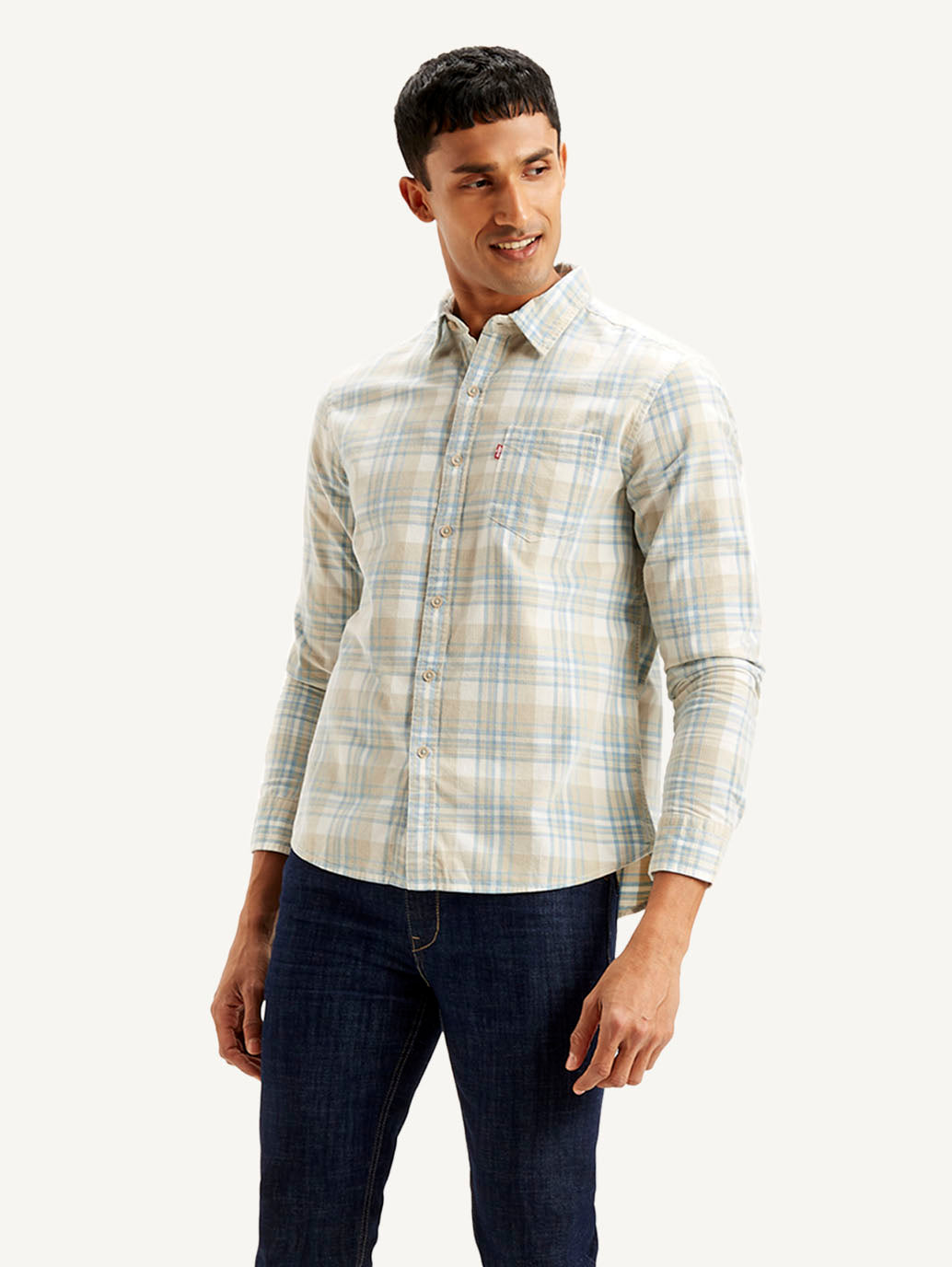 Men's Checkered Slim Fit Corduroy Shirt - Styleshot View