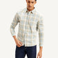 Men's Checkered Slim Fit Corduroy Shirt - Front View