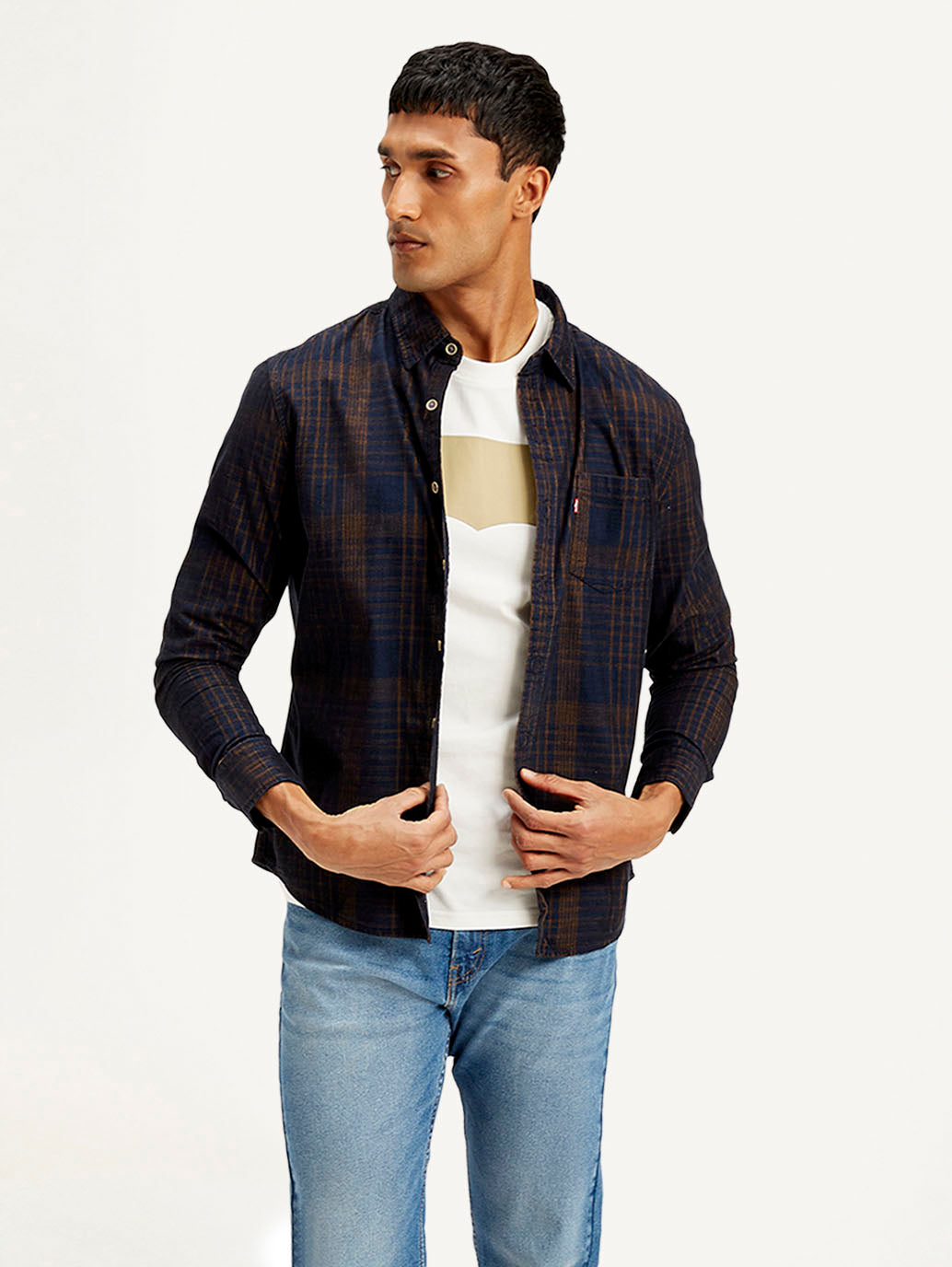 Men's Checkered Slim Fit Corduroy Shirt