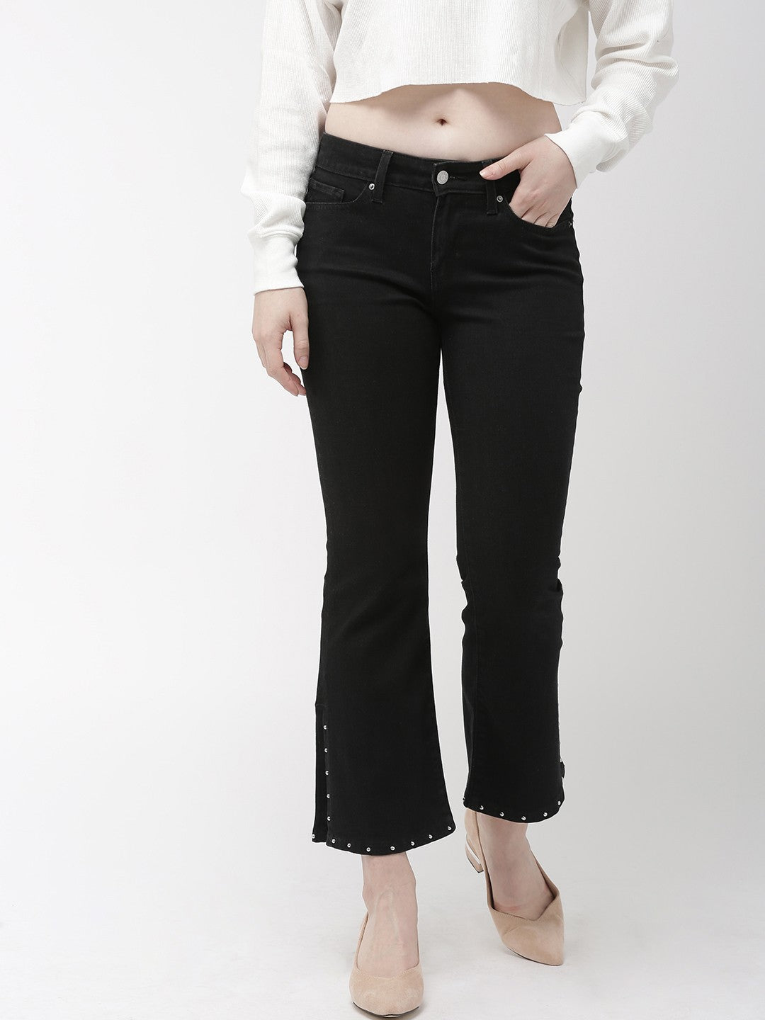 Women's 715 Black Flared Fit Mid Rise Jeans - 1 View