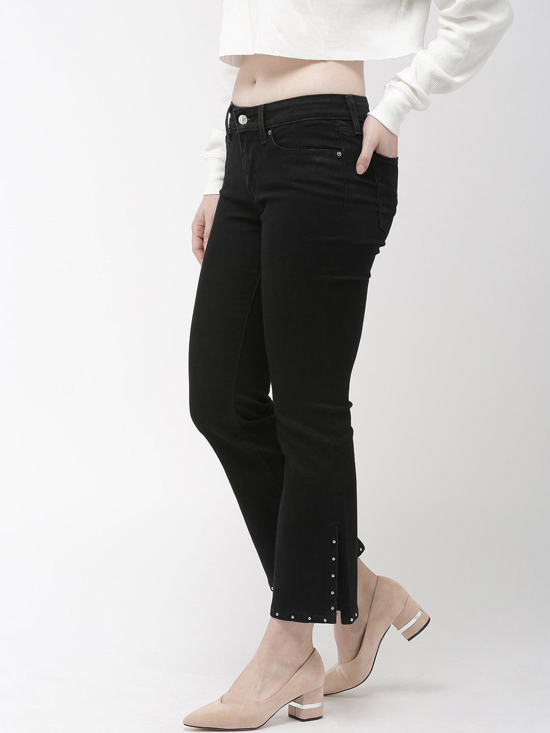 Women's 715 Black Flared Fit Mid Rise Jeans - 2 View