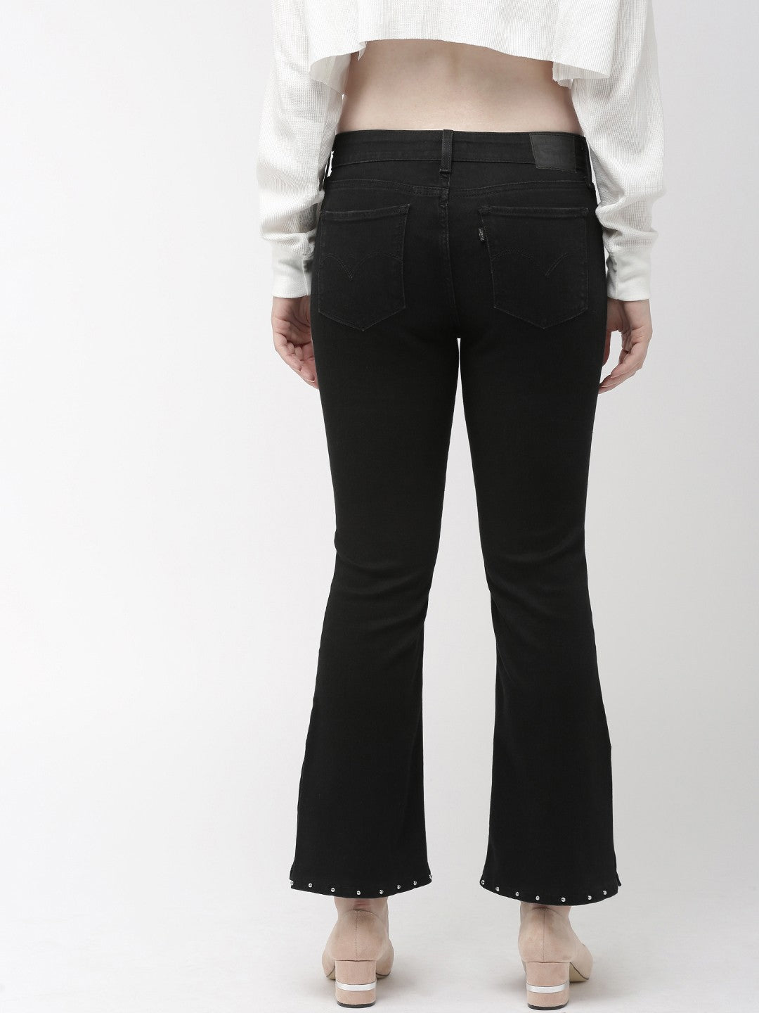Women's 715 Black Flared Fit Mid Rise Jeans - 3 View