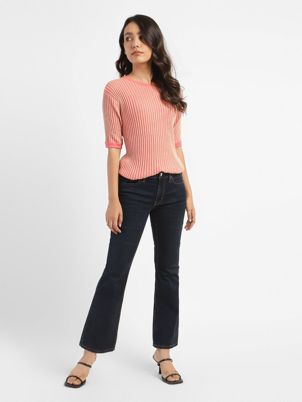 Women's 715 Navy Blue Flared Fit Mid Rise Jeans