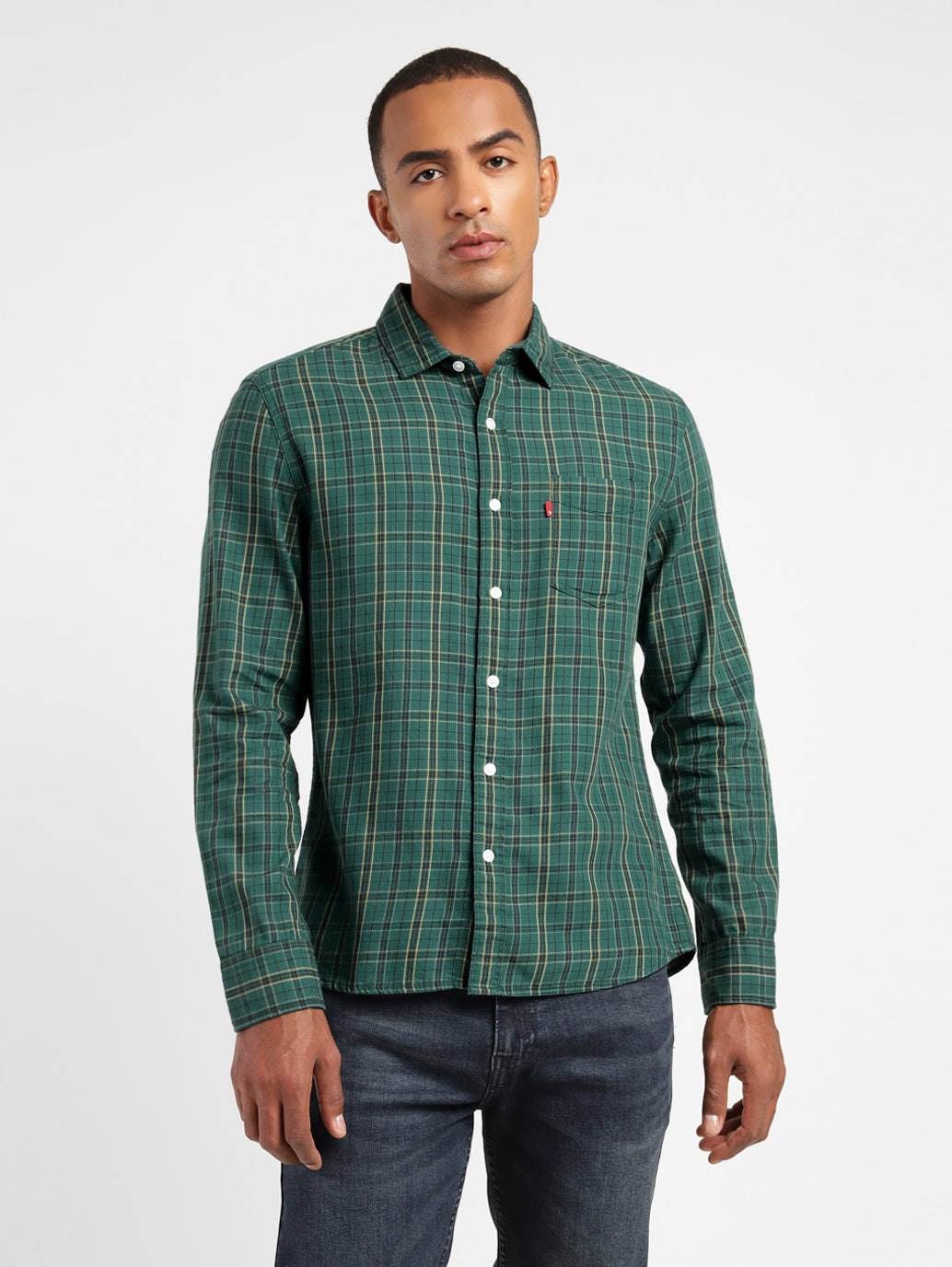 Men's Checkered Spread Collar Shirt - 4f90314c-384f-4404-b369-bf30f005003b View