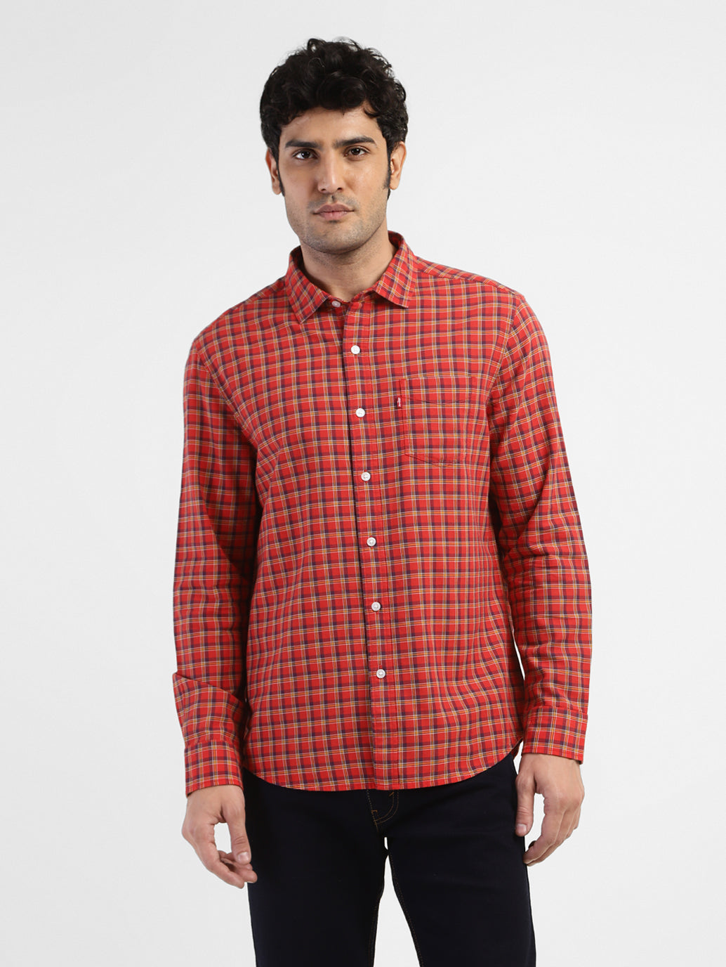 Men's Checkered Spread Collar Shirt - 91d23078-9d44-4940-b0f3-72ed979e23ab View