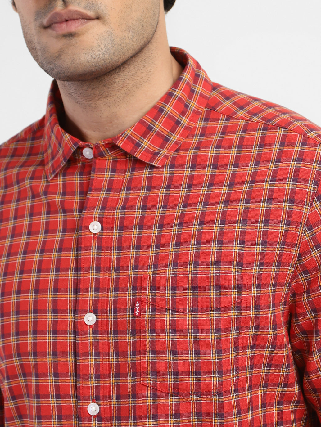 Men's Checkered Spread Collar Shirt - c7b81464-d5ef-4822-a2b2-141ac61c28e8 View