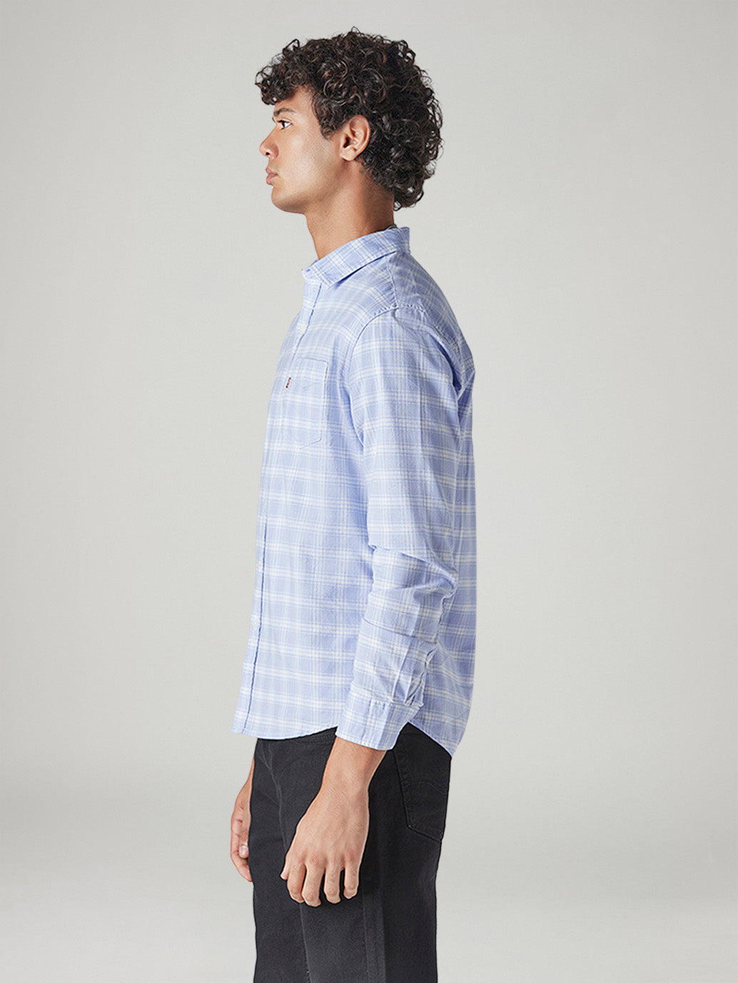Men's Checkered Slim Fit Shirt - Side View