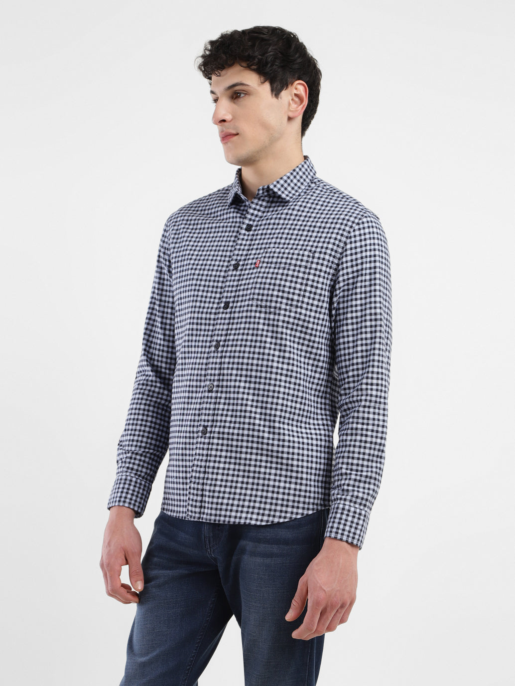 Men's Checkered Slim Fit Shirt - Side View