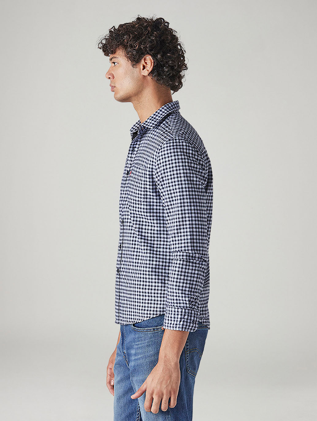 Men's Checkered Slim Fit Shirt - Side View