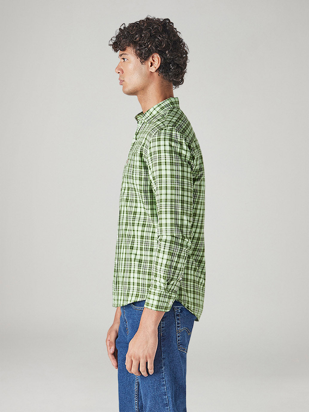 Men's Checkered Slim Fit Shirt - Side View