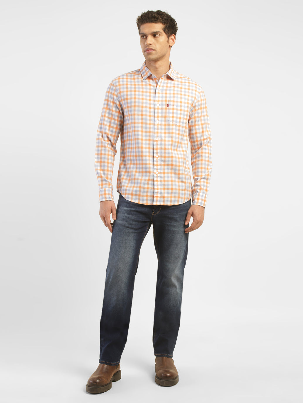 Men's Checkered Slim Fit Shirt - ModelFront View