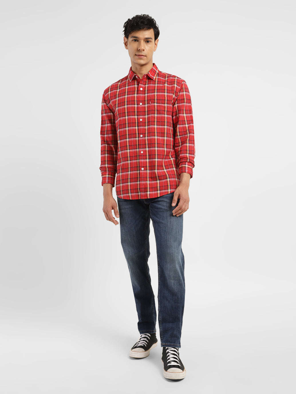 Men's Checkered Slim Fit Shirt - ModelFront View