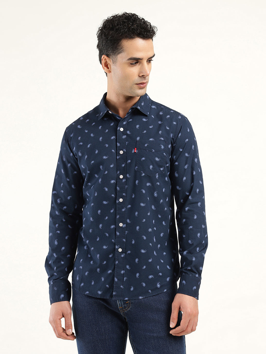 Men's Printed Slim Fit Shirt - Front View