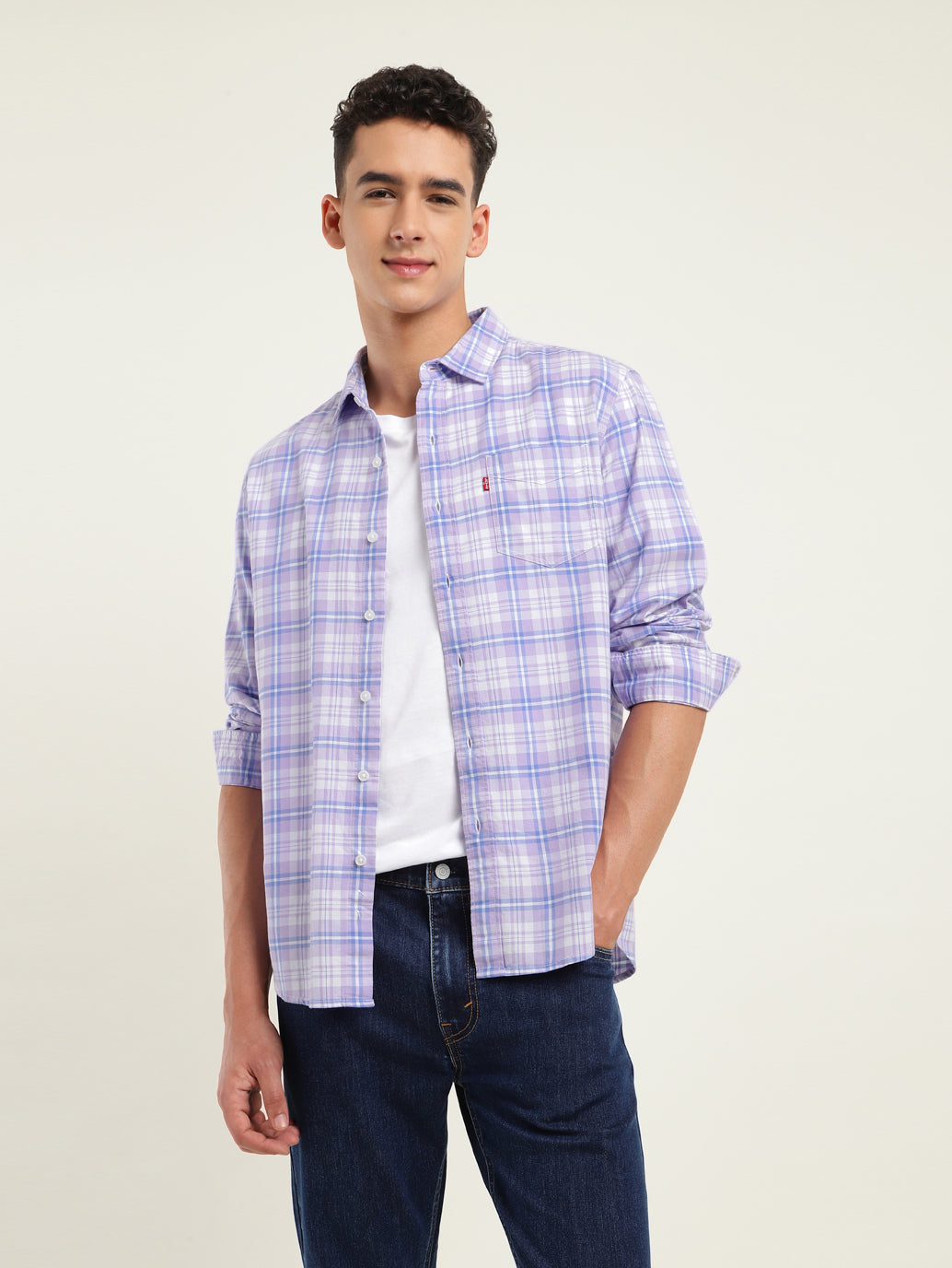 Men's Checkered Spread Collar Shirt - Styleshot View