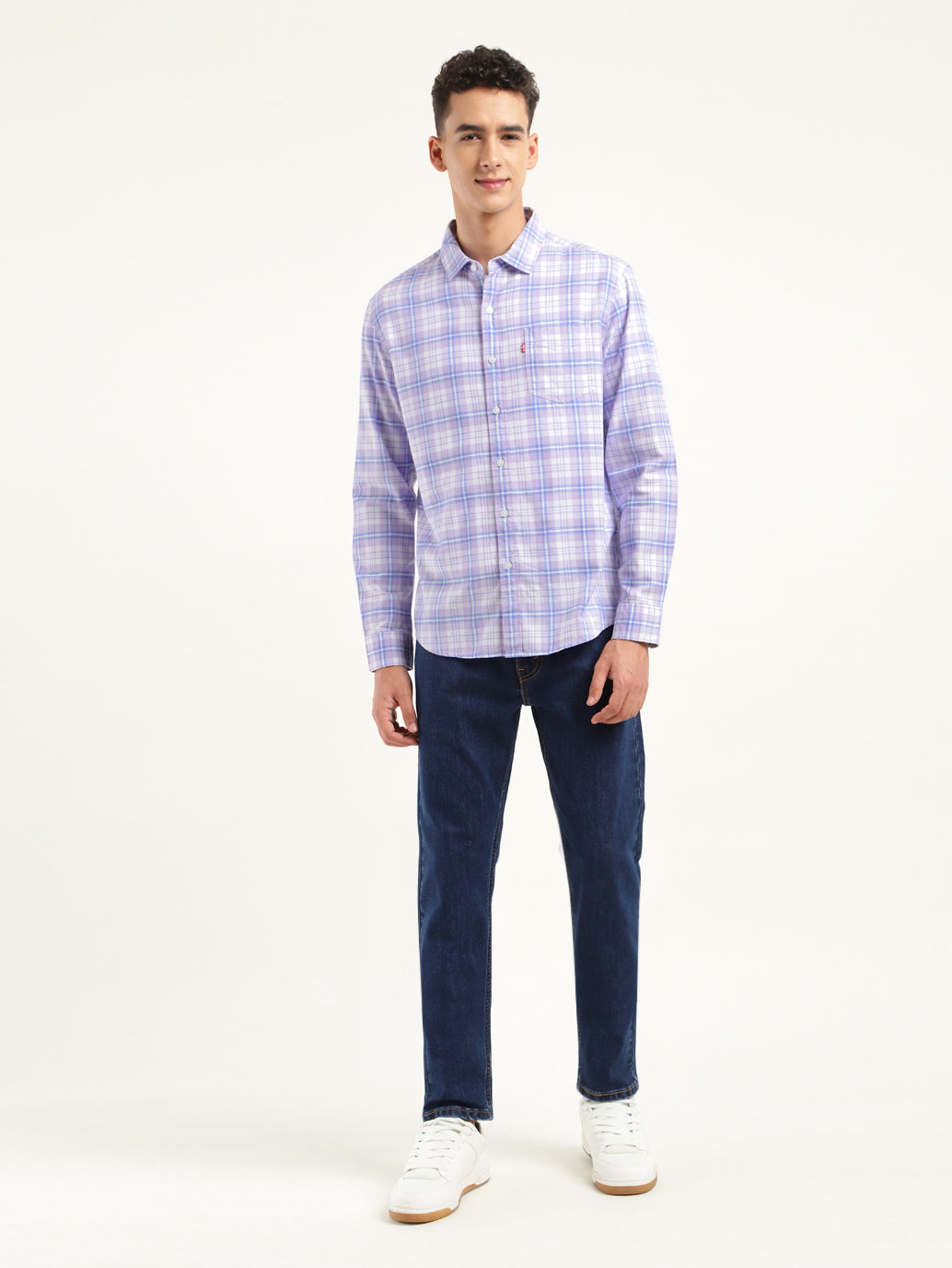 Men's Checkered Spread Collar Shirt - ModelFront View