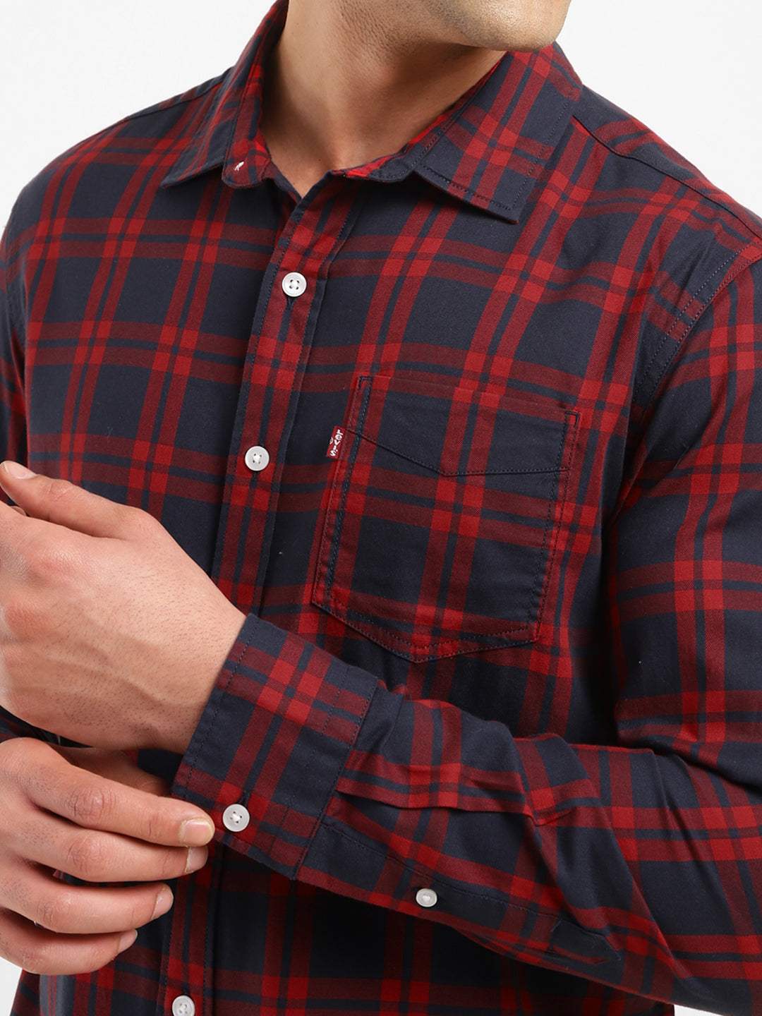 Men's Checkered Spread Collar Shirt - Detail View
