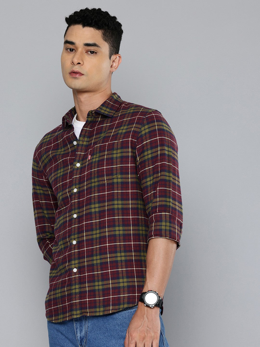 Men's Checkered Slim Fit Shirt - 2 View