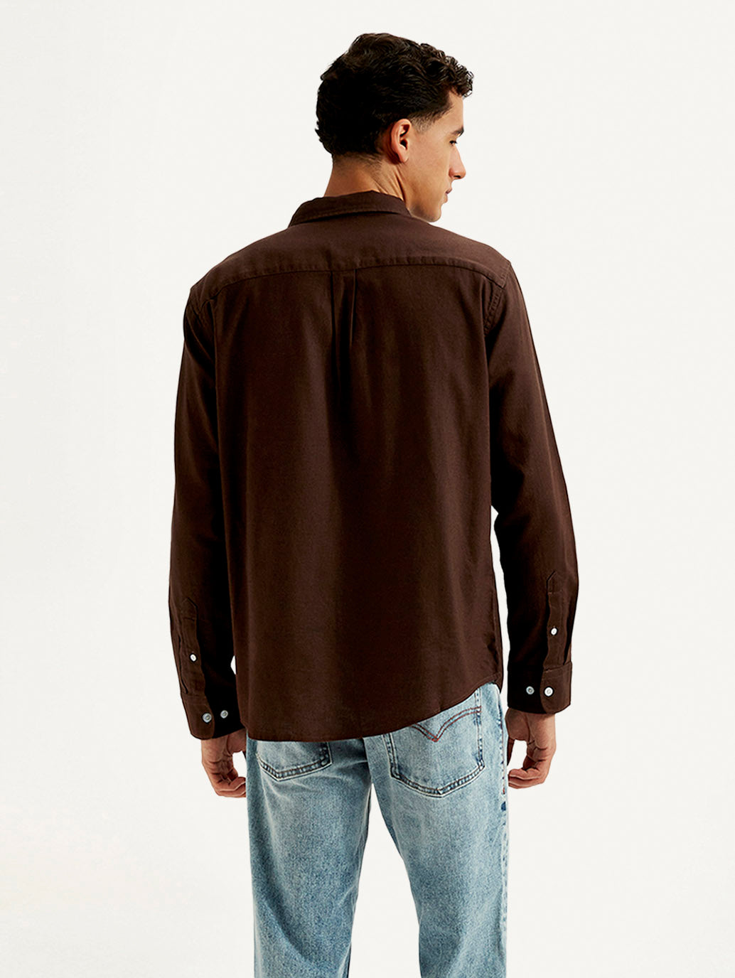Men's Solid Slim Fit Oxford Shirt - Back View